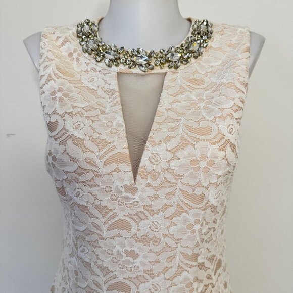Eliza J Dress Embellished Lace Sheath Ivory Lined Wedding Neutral Floral Sz 6 - Picture 16 of 16